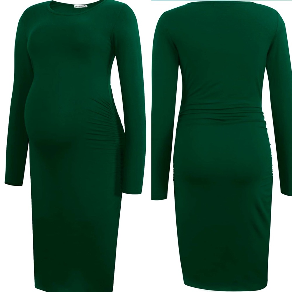 AMAZON  Women's Long Sleeve Maternity Dress Ruched Pregnancy Clothes Deep Green